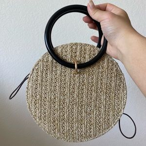 NEW Straw Bag with Black Handle and Gold Chain